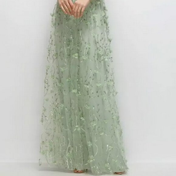 Dessy Collection Celedon Green Floral Embroidered Gown 3156 - Picture 2 of 6